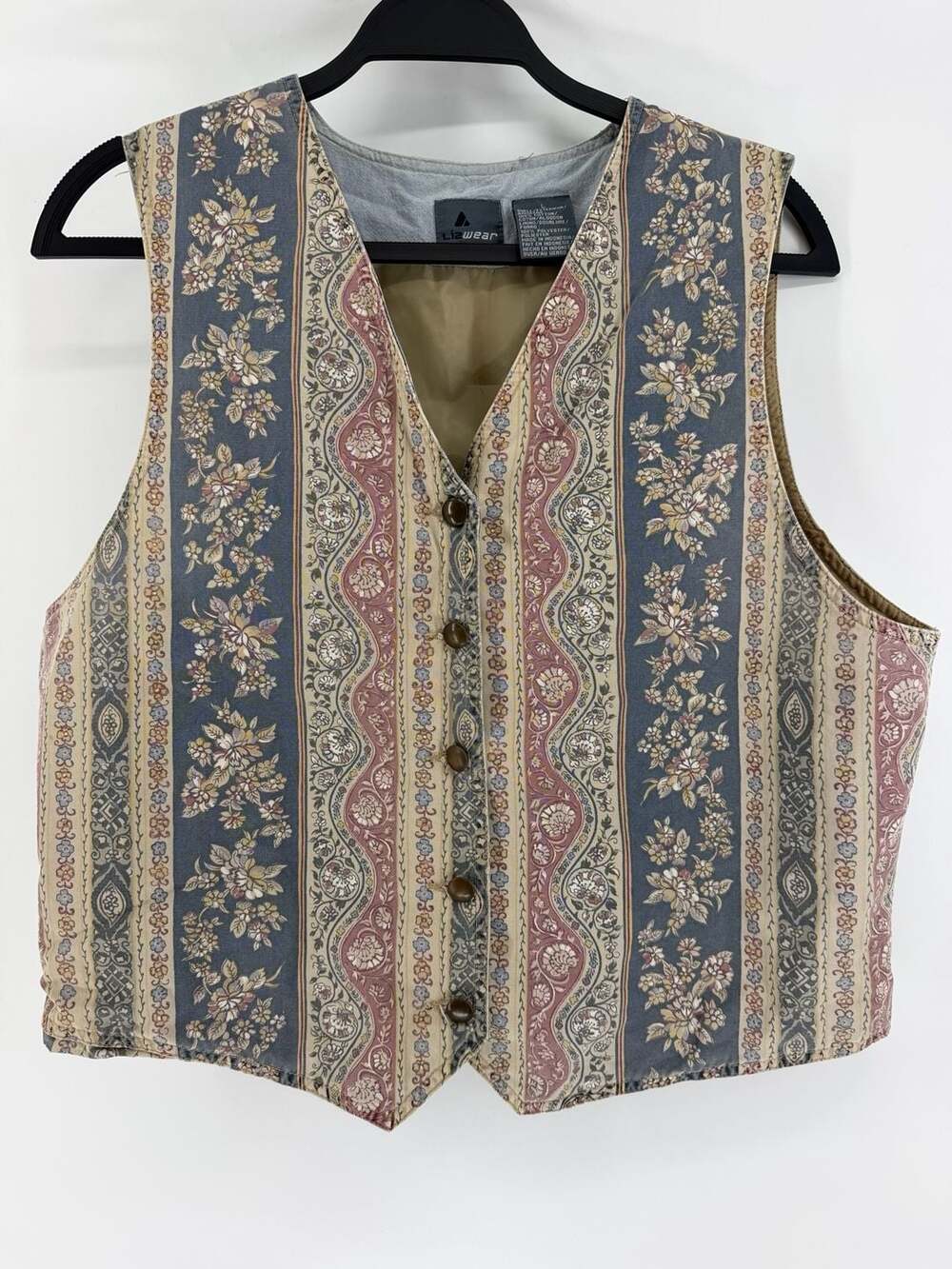 Lizwear Vintage Floral Tapestry Vest Size L Cottagecore Grandmacore